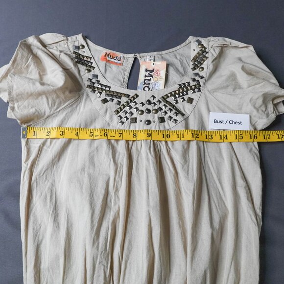 Mudd Womens Top Small Tan Boho Peplum Indie Artsy Clean Girl Studded NEW - Picture 10 of 14